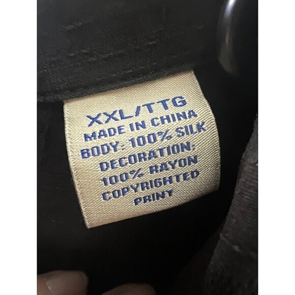 Tommy Bahama Vintage Black Silk Hawaiian Button Up Shirt 2XL Pocket Embroidered - Picture 6 of 7